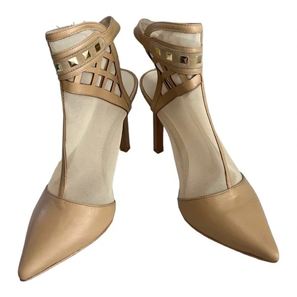 Alepel Mesh Detail Women’s Pump Size 6 Champagne/Gold Stilleto - Picture 2 of 8